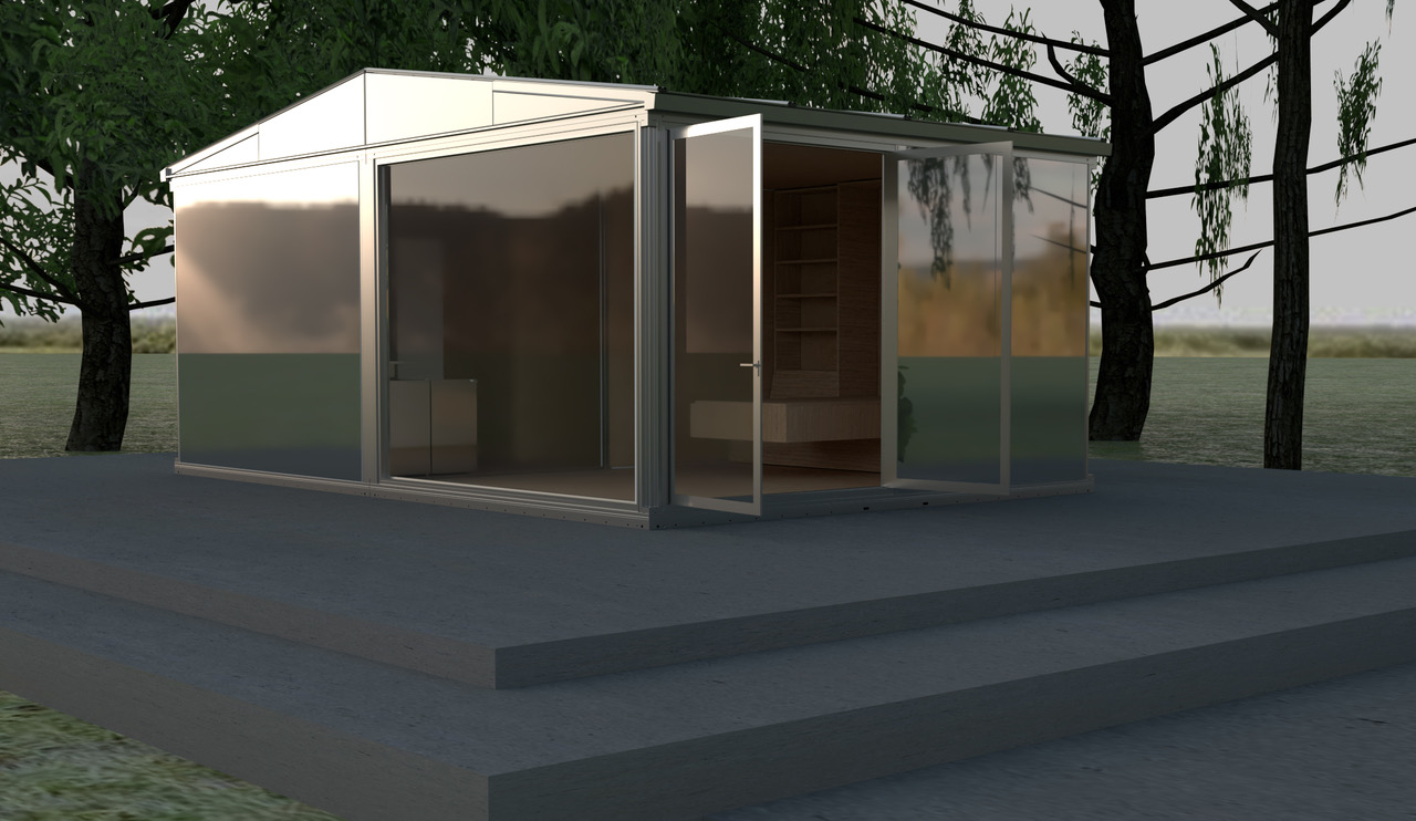 Two modules joined — mirrored cladding exterior